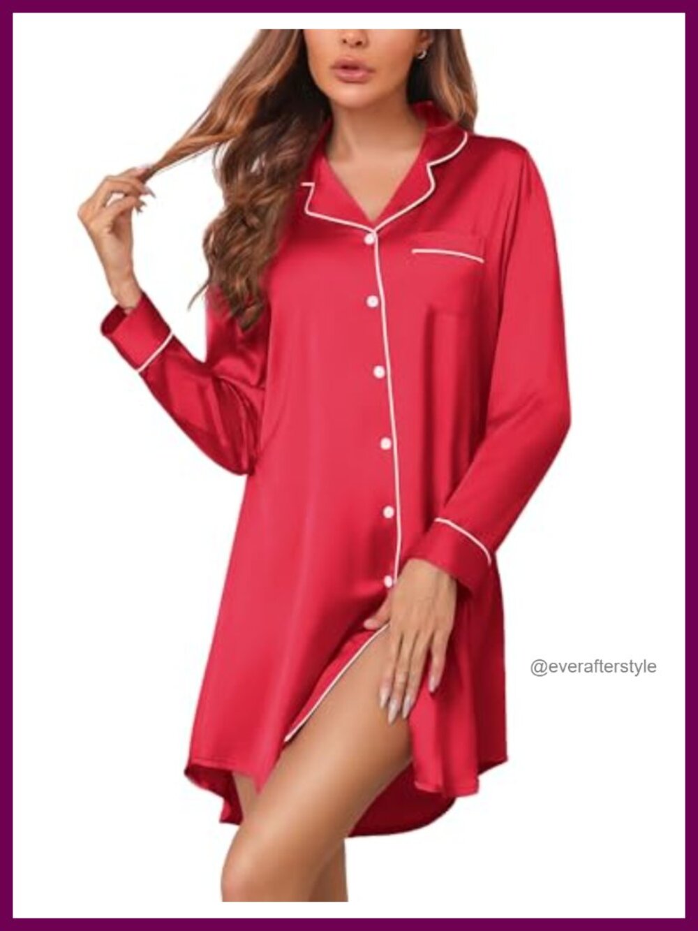 Senert Satin Nightgown Women Button Down Sleep Shirt Short Sleeve Pajama Dress
